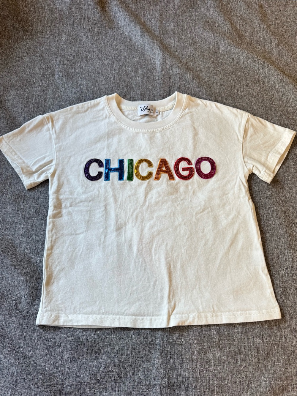 Lola + The Boys white Chicago tee with Multicolor Sequins
